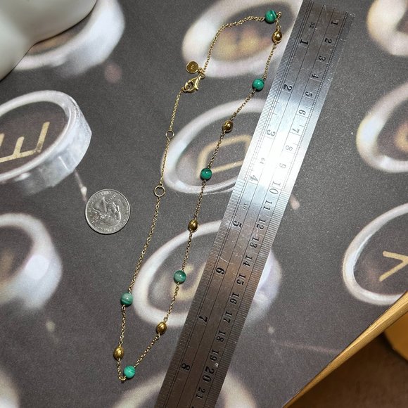 Signed J. Crew 925 Sterling Silver Yellow Gold Vermeil Green Malachite Necklace - Picture 3 of 8